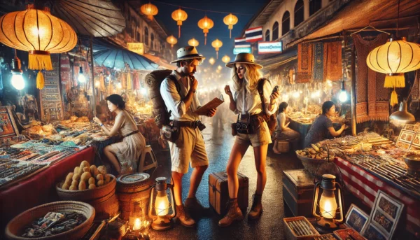 Bússola para explorar o mercado noturno de Chiang Mai